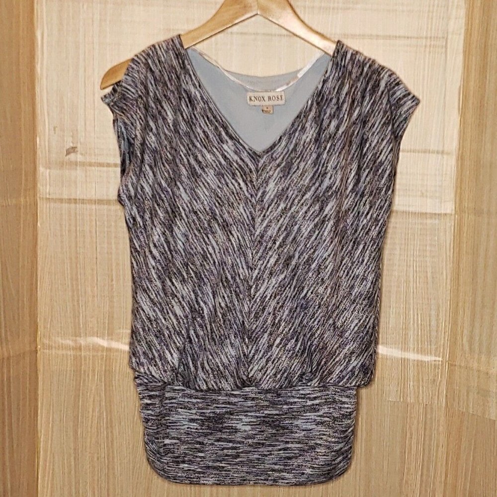 Knox Rose Womens Blue Sleeveless Wide Waistband Knit Top Small